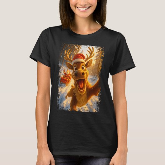 T-shirt Funny Reindeer Selfie Santa Merry Christmas Men Wo (Devant)