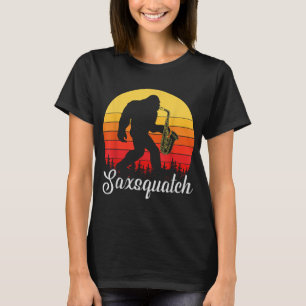 T-shirt Funny Retro Bigfoot Silhouette Sun Saxophone Bigfo