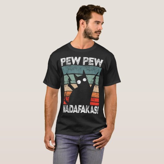 T-shirt Funny Retro Cat Pew Pew Artwork (Devant entier)