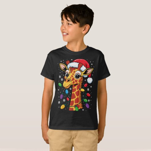 T-shirt Funny Retro Giraffe Lover Santa Hat Christmas Ligh (Devant entier)
