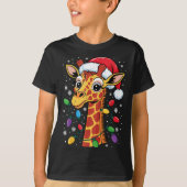 T-shirt Funny Retro Giraffe Lover Santa Hat Christmas Ligh (Devant)