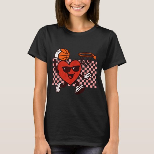 T-shirt Funny Retro Heart Graphic Basketball Player Kids V (Devant)