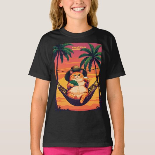 T-shirt Funny Retro Summer Cat Vacation (Devant)