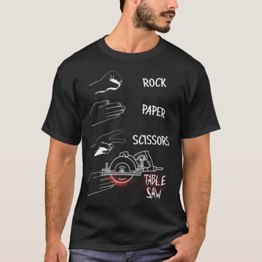 T-shirt Funny Rock Ciseaux de papier Table Vues Power bake (Devant)