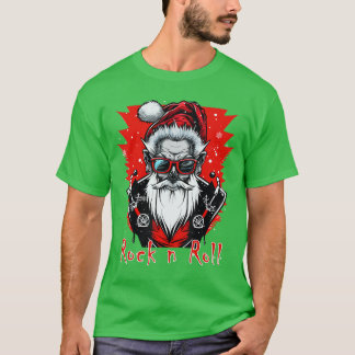 T-shirt Funny Rock n Roll Punk Santa Claus Rocker Christma