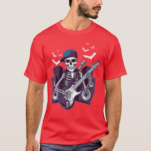 T-shirt Funny Rocker Skeleton Casquette Cool de patinage H (Devant)