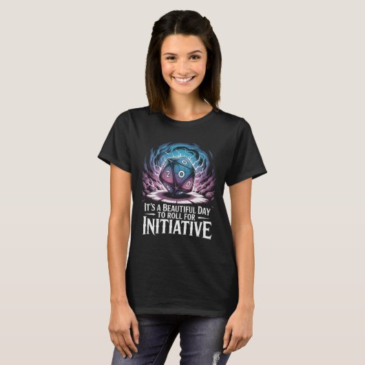 T-shirt Funny Roll For Initiative D20 Dice TTRPG Gamer Gif (Devant entier)