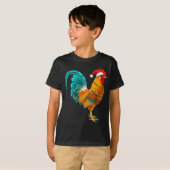T-shirt Funny Rooster Chicken Santa Christmas Lights Farme (Devant entier)