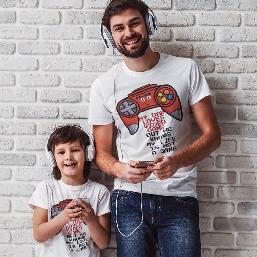 T-shirt Funny Rouge Joystick Fête des pères blanc