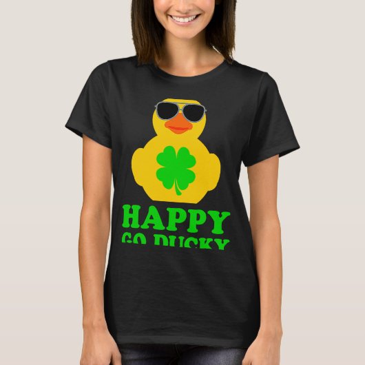 T-shirt Funny Rubber Duck Four Leaf Clover Sunglasses Happ (Devant)