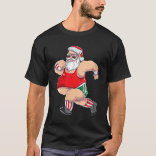 T-shirt Funny Running Père Noël Christmas Gift Run Joggi