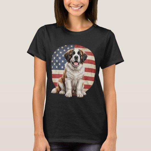 T-shirt Funny Saint Bernard Dog American Flag  (Devant)