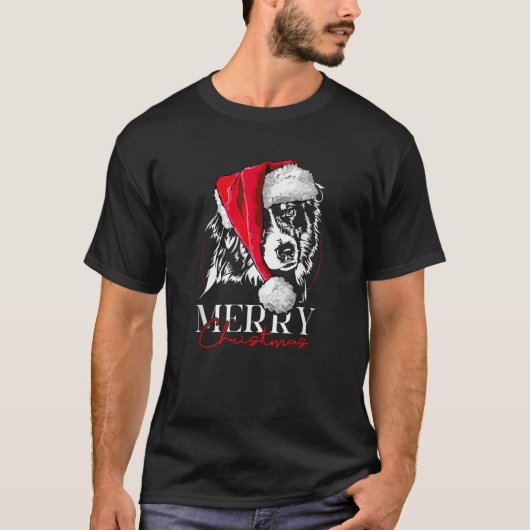 T-shirt Funny Santa Aussie Australian Shepherd Merry Chris (Devant)