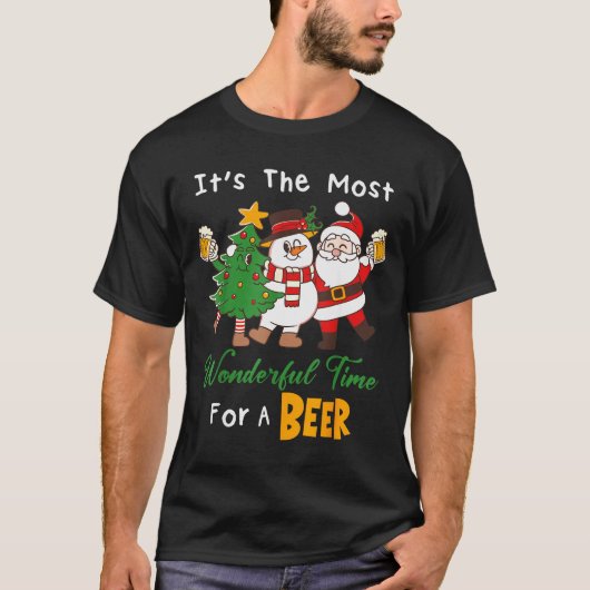 T-shirt Funny Santa Beer Christmas Drinking Most Wonderful (Devant)