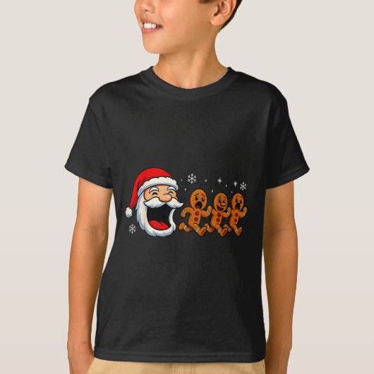T-shirt Funny Santa Chasing Gingerbread Christmas Cookie  (Devant)