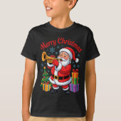 T-shirt Funny Santa Christmas Design Trumpet Holiday Xmas (Devant)