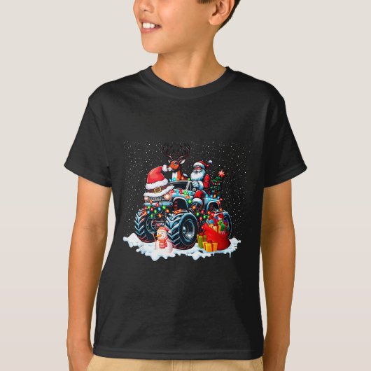 T-shirt Funny Santa Clause Riding Monster Red Truck Xmas T (Devant)