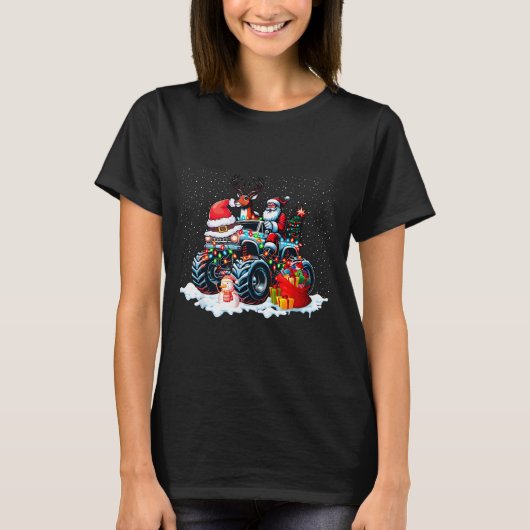 T-shirt Funny Santa Clause Riding Monster Red Truck Xmas T (Devant)