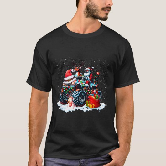 T-shirt Funny Santa Clause Riding Monster Red Truck Xmas T (Devant)