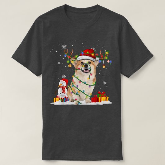 T-shirt Funny Santa Corgi Reindeer Fairy Light Merry Chris (Design devant)