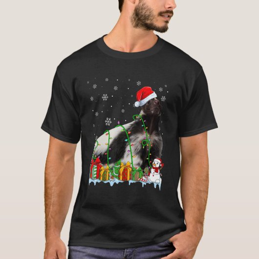 T-shirt Funny Santa Hat Skunk Feux de Noël Animaux Lov (Devant)