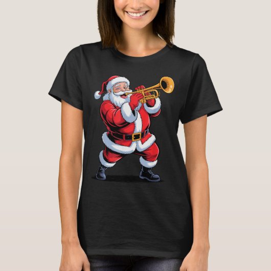 T-shirt Funny Santa Playing Trumpet Holiday Chrismas Xmas (Devant)