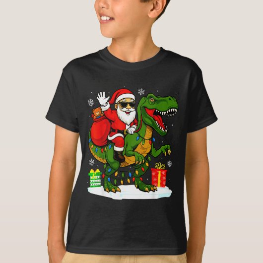 T-shirt Funny Santa Riding Dinosaur T Rex Christmas Santa  (Devant)