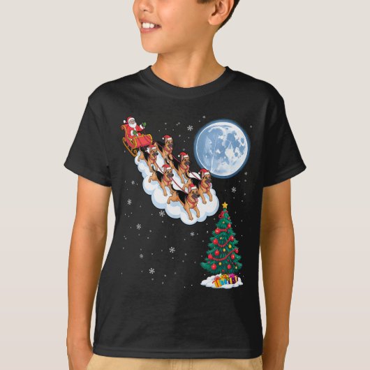 T-shirt Funny Santa Riding German Shepherd Dog Tree Christ (Devant)