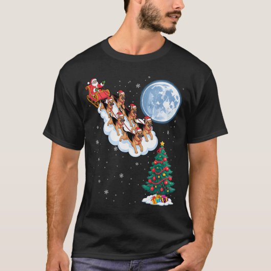 T-shirt Funny Santa Riding German Shepherd Dog Tree Christ (Devant)