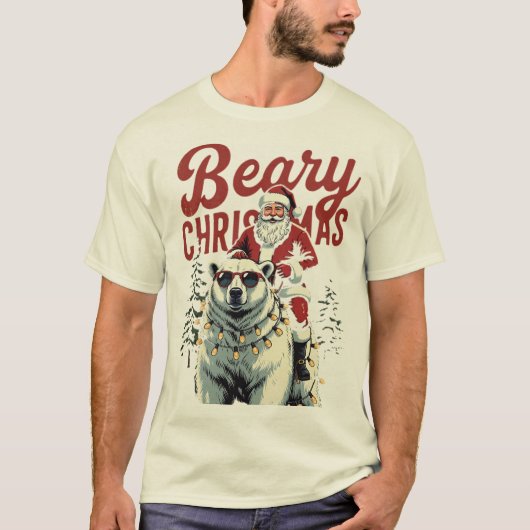 T-shirt Funny Santa Riding Polar Bear | Beary Christmas (Devant)