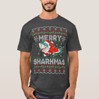 T-shirt Funny Santa Shark Christmas Lights Ugly Merry Shar