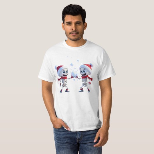 T-shirt Funny Santa Skeletons Having a Snowball Fight  (Devant entier)
