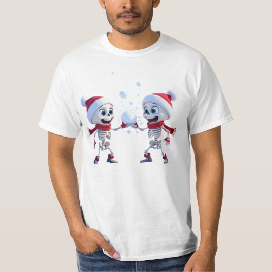 T-shirt Funny Santa Skeletons Having a Snowball Fight (Devant)