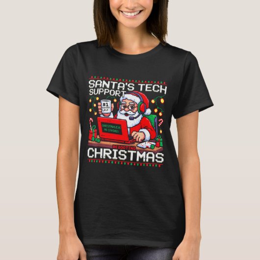 T-shirt Funny Santa's Tech Suprt Rebooting Christmas Ugly (Devant)