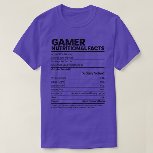 T-shirt Funny Sarcastic Gamer Nutritional Facts Cool Video (Design devant)