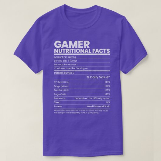 T-shirt Funny Sarcastic Gamer Nutritional Facts Cool Video (Design devant)