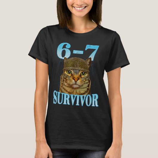 T-shirt Funny Saying 67 Cats Tummy Ache Survivor Cat Meme (Devant)