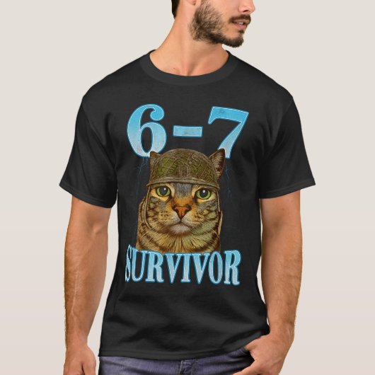 T-shirt Funny Saying 67 Cats Tummy Ache Survivor Cat Meme (Devant)
