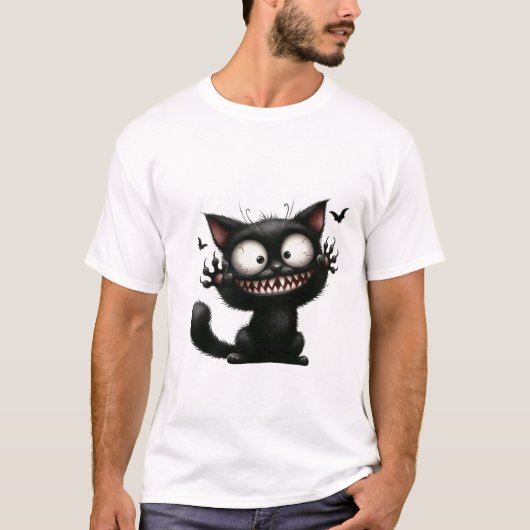 T-shirt Funny Scaredy Cat Wild Grin Halloween ✨🐾 (Devant)
