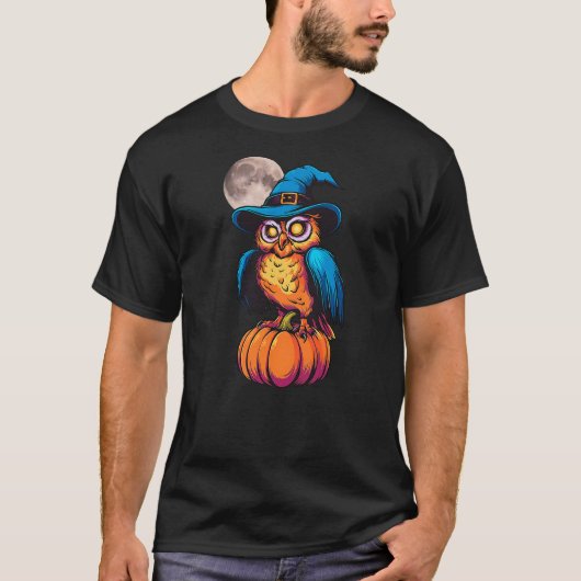 T-shirt Funny Scary Owl Witch Hat Pumpkin Halloween Owl Lo (Devant)