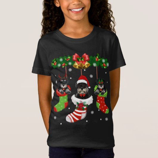 T-Shirt Funny Schnauzer Christmas Tree Socks Dog Lover Xma (Devant)