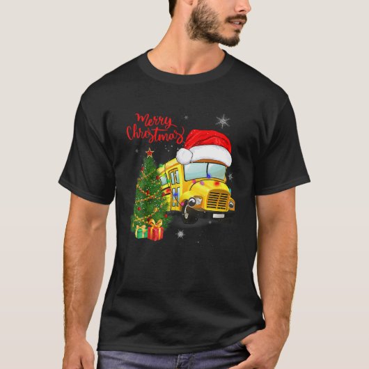 T-shirt Funny School Bus Drivers Santa Hat Merry Christmas (Devant)
