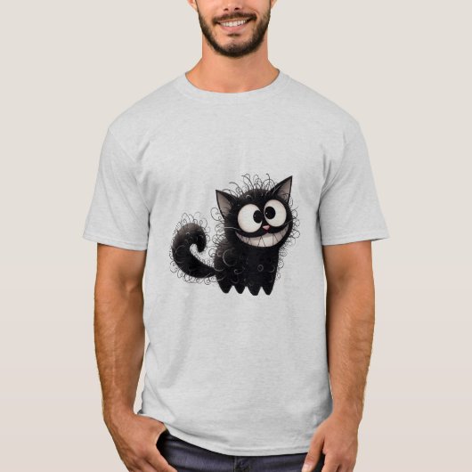 T-shirt Funny Scruffy Black Cat Grin ✨🐾🖤 (Devant)