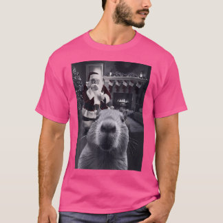 T-shirt Funny Selfie Capybara Avec Père Noël Capy Xmas Rod