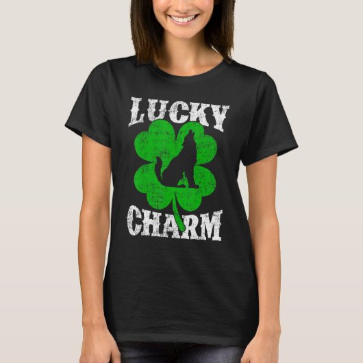 T-shirt Funny Shamrock Feuille Lucky Charm Wolf St Patrick (Devant)