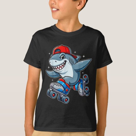 T-shirt Funny Shark On Roller Skates Cute Cool Skater Anim (Devant)