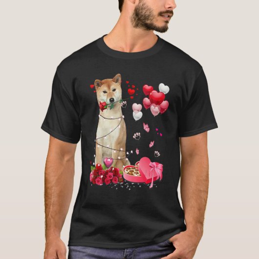 T-shirt Funny Shiba Inu Rose Heart Happy Valentine Day Dog (Devant)