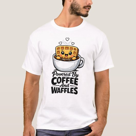 T-shirt funny Shirt Powered By Coffee And Waffles Tee (Devant)