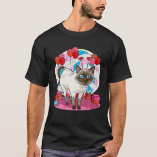 T-shirt Funny Siamese Chat Coeur Saint Valentin Cadeau T-s