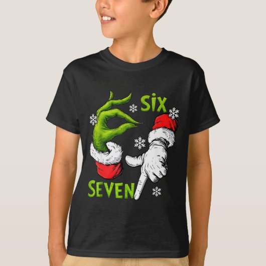 T-shirt Funny Six Seven 67 Meme 6 7 Christmas Elf Hand Boy (Devant)